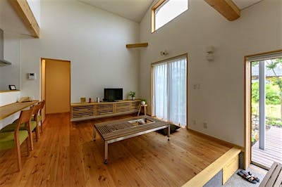 リビング上部も8畳の広々とした吹抜け。どこに居ても広がる空間。