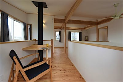 2階の煙突まわりはあえて用途を決めずに暮らすことで、可能性が広がる空間となっている。