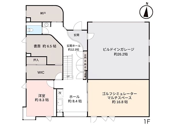 1F床面積/約146m2(44坪)※内ガレージ/約43m2(13坪)